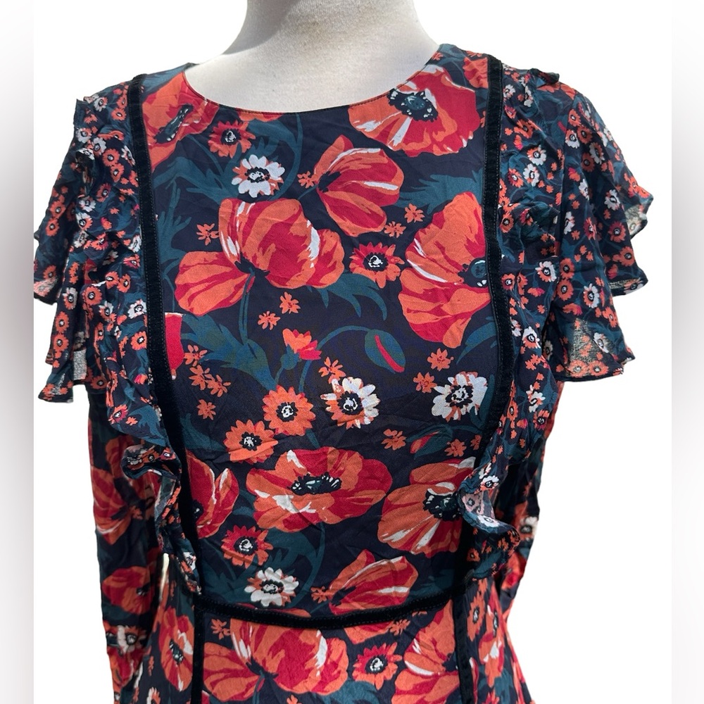 NWT Ella Moon Floral Print Two Tier Ruffle Trim Dress Size XS (XP) - Picture 2 of 12